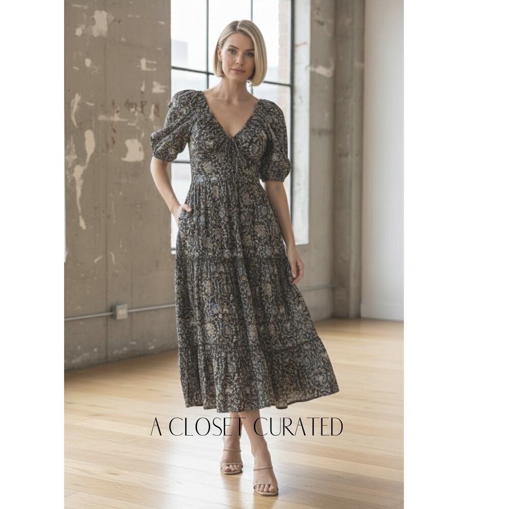 Anna Cate Arie Floral Cotton Midi Dress XS Brown NEW